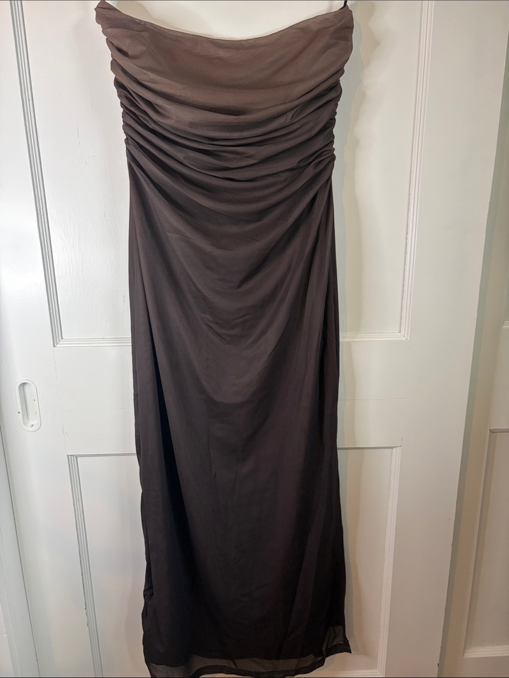 Commense Strapless Brown Ombré Mesh Midi Dress